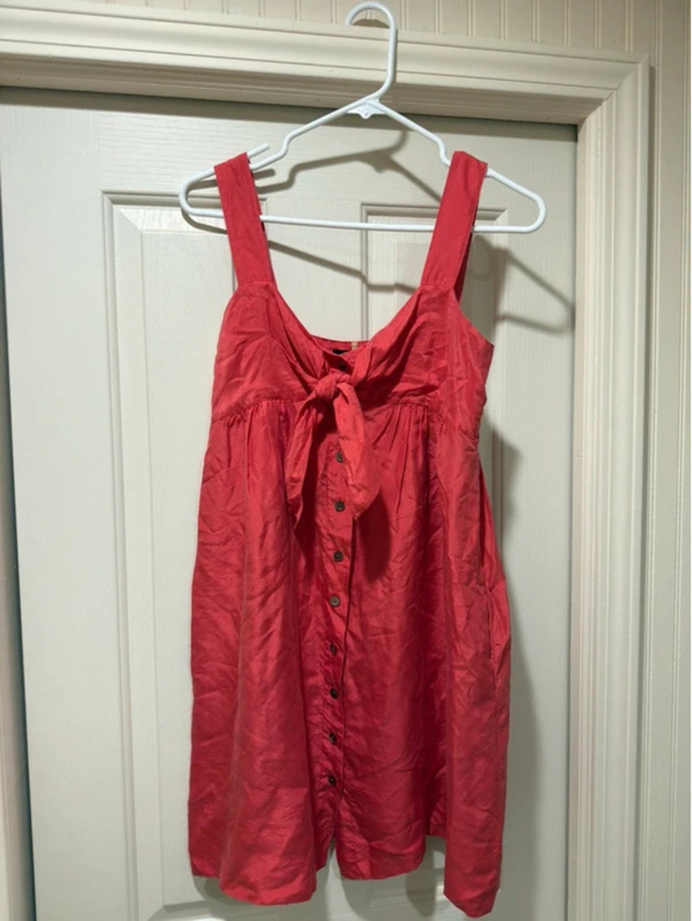 Elie Tahari Red Silk Blend Tie Front Button Down Sleeveless Dress